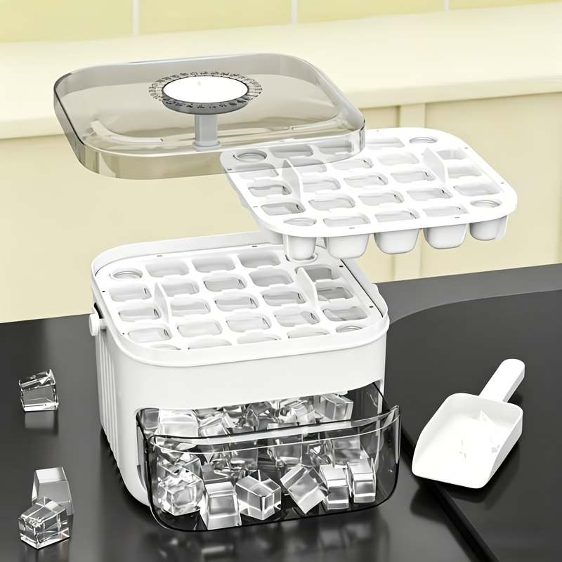 Push-type Cube Of Ice Mold, Large-capacity Refrigerator Ice Tray With Ice Storage Container, Covered Press For Home Mini Fridges, Summer Household Essential