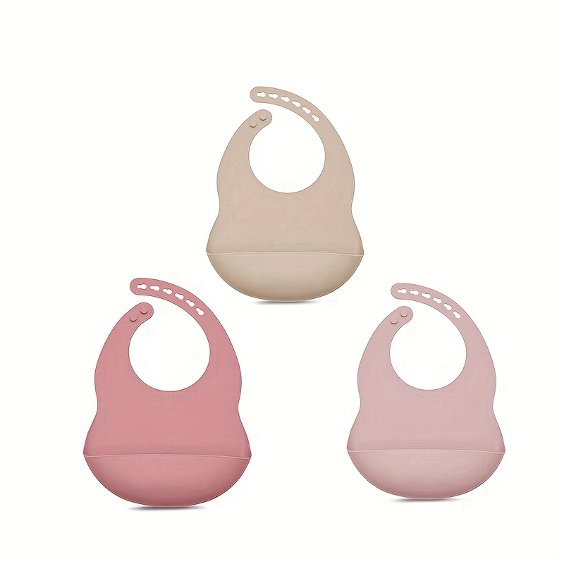 Image of Silicone Baby Bibs Set Of 3 For Toddlers, Adjustable Feeding Bib With Large Catcher, High Quality Bibs For Baby Feeding Essentials Baby Gifts