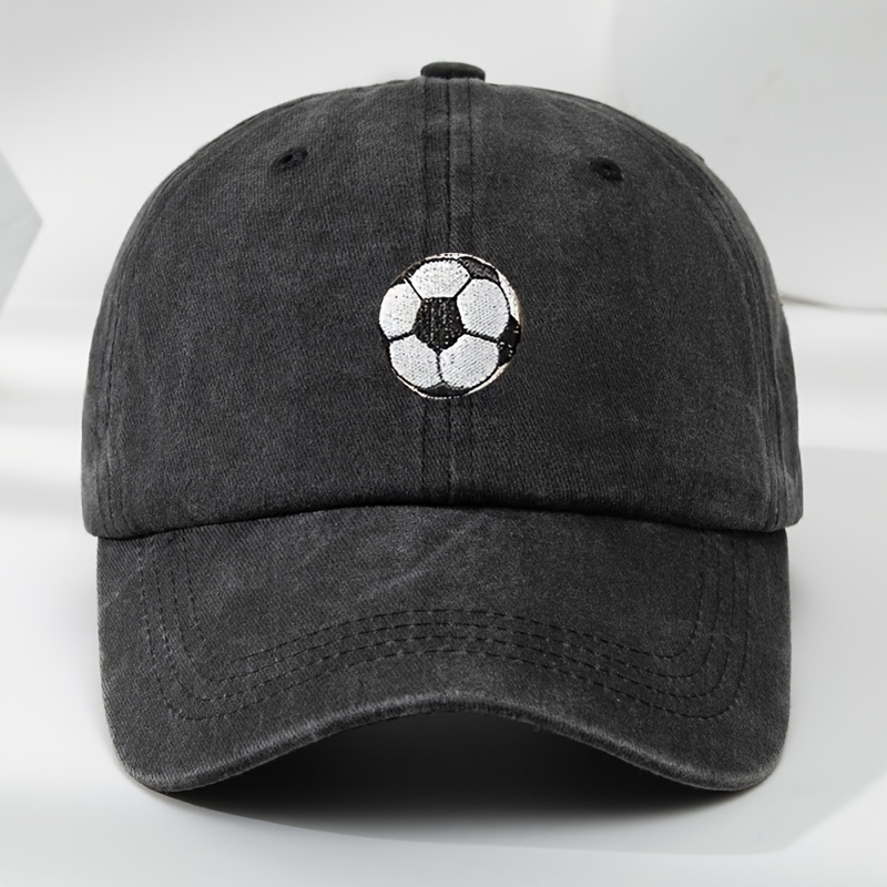 TEMU Football Embroidered Baseball Outdoor Sports Ball Game Duck Tongue Hat Washed Old Retro Hat Adjustable Soft Top Moisture Wicking Sun Hat
