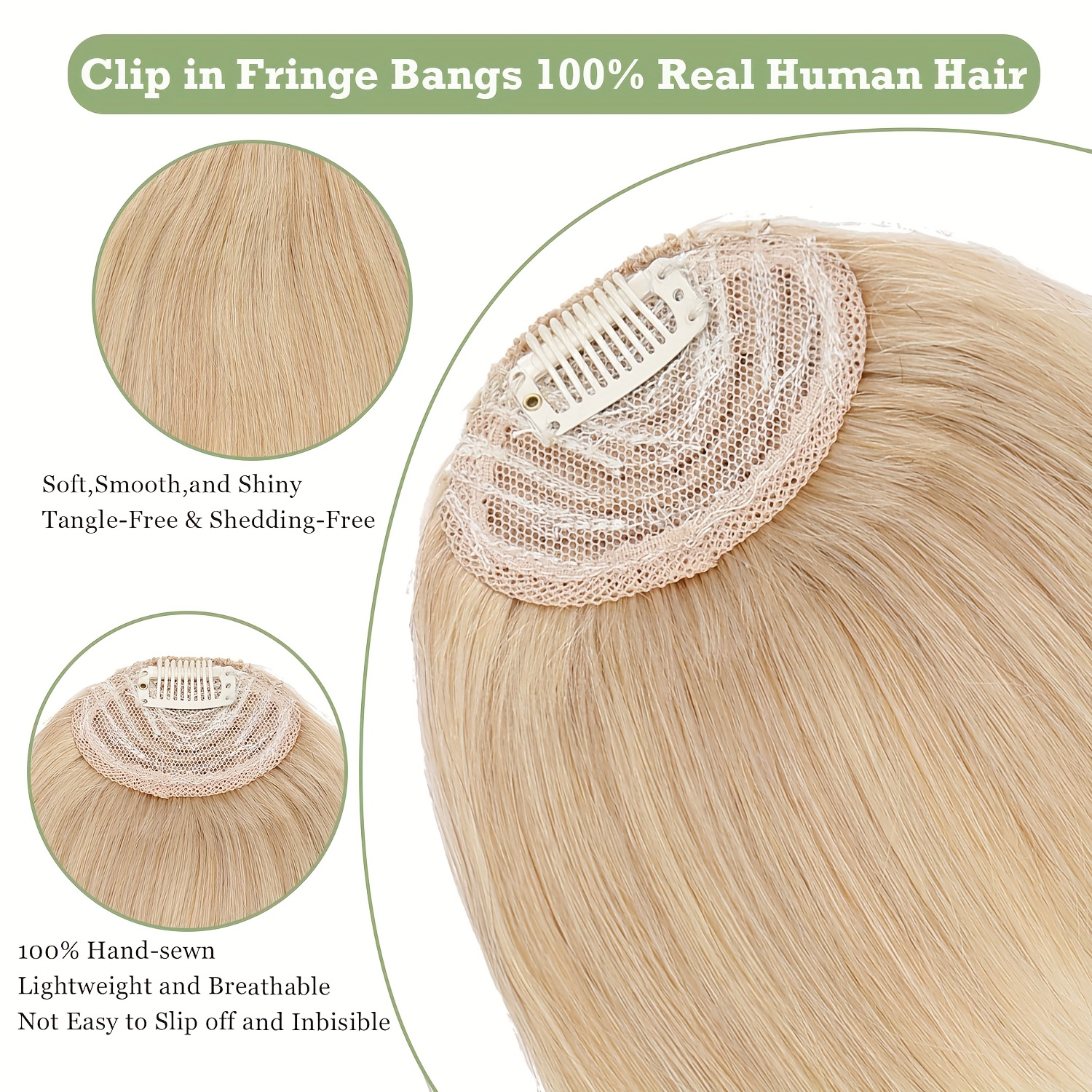 real human hair clip-in fringe bangs with temples -   human hair straight hairpiece for women, elegant style for wedding, party, daily use & halloween/christmas hair, cute hair accessories, party hairpiece, natural look hairpiece details 2