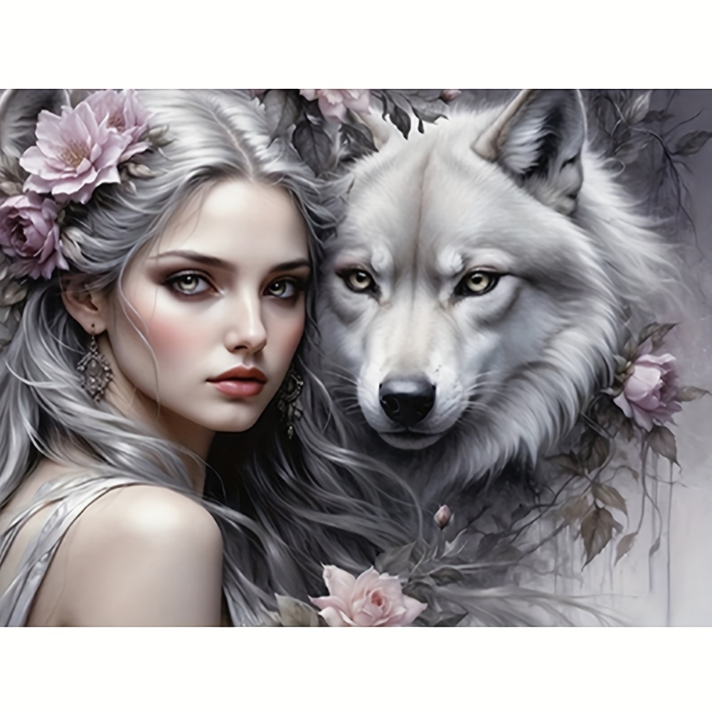 

Beauty And The Wolf 5d Diy Diamond Painting Kit - Full Drill Round Rhinestone Embroidery Art, Frameless Craft For Wall Decor, Perfect Surprise Gift