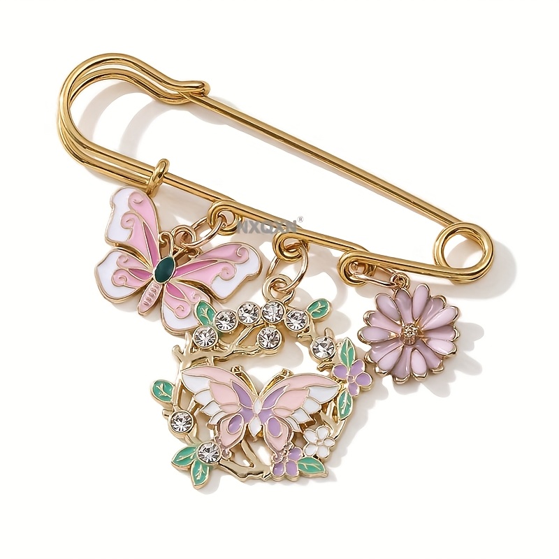 TEMU Broche Émail Couronne Papillon Doux, Épingle Fleur Papillon Style Forêt, Badge Charm Sac Couple