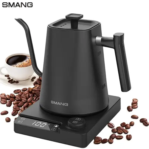 1pc 전기 고오목 분출 커피 끓는 냄비, 1200w 빠른 끓는, 온도 제어 및 유지 온 기능, 1000ml 용량, 304 스테인레스 스틸, 220-240v 유럽 표준 플러그