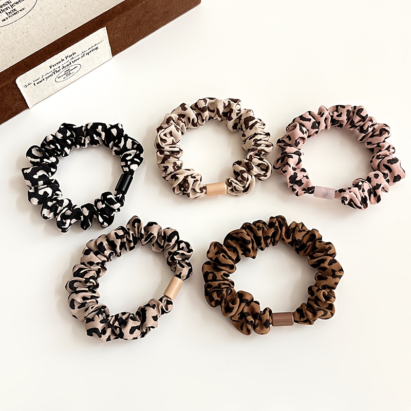 Image of 5pcs Leopard Print Small Hair Ties, High-elasticity Leopard Print Hair Ropes, Suitable For Ponytails And Buns, Animal Pattern Hair Accessories, For Women And Teens, Durable Single-piece Hairbands