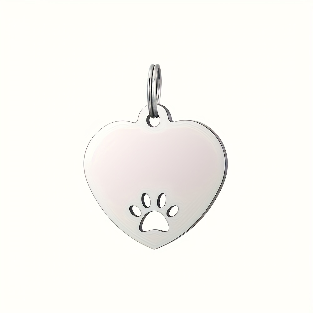 TEMU Customizable Heart-shaped Pet Id Tags For Dogs And Cats With Hollow Paw Design