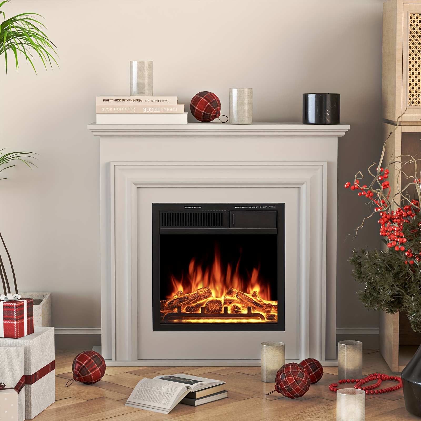 

Electric Fireplace With Package Freestanding Fireplace Heater Corner With Log & Remote Control, 750-1500w.