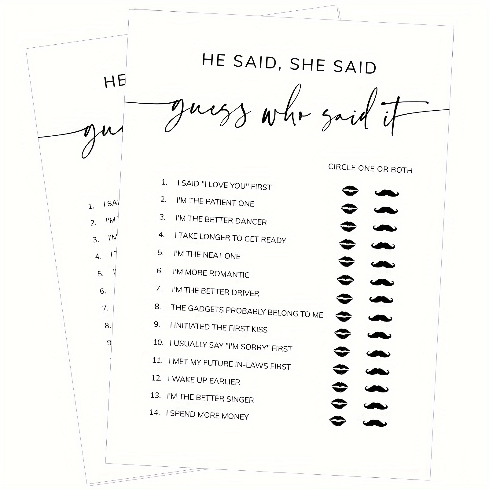 

20pcs Bridal Shower Game Cards - He Said She Said Game - Wedding Party Games Game Cards, Engagement Party Game, Modern Bridal Shower Party Favor & Decorations
