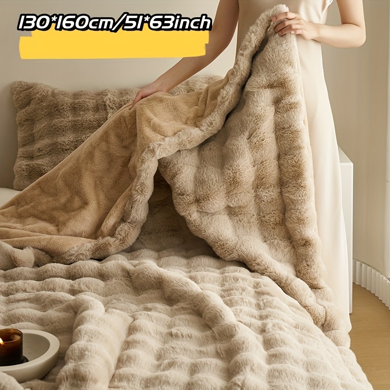 Image of 1pc Double-sided Rabbit Fleece Blanket, Soft Warm Throw Blanket, For Bedroom Living Room Student Dormitory Car , Multifunctional Blanket, For
