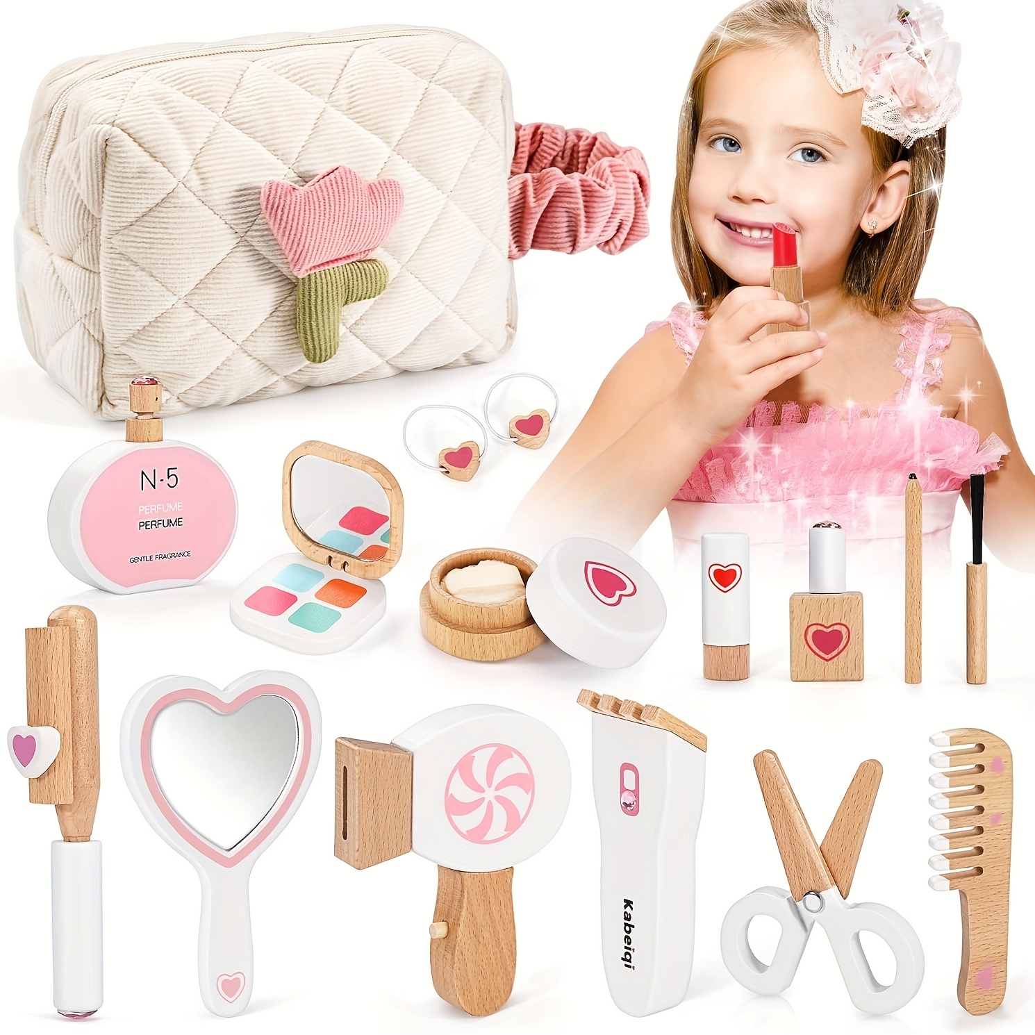 wooden play house toy mixed color simulation makeup kit for girls educational toy for 3 years old children