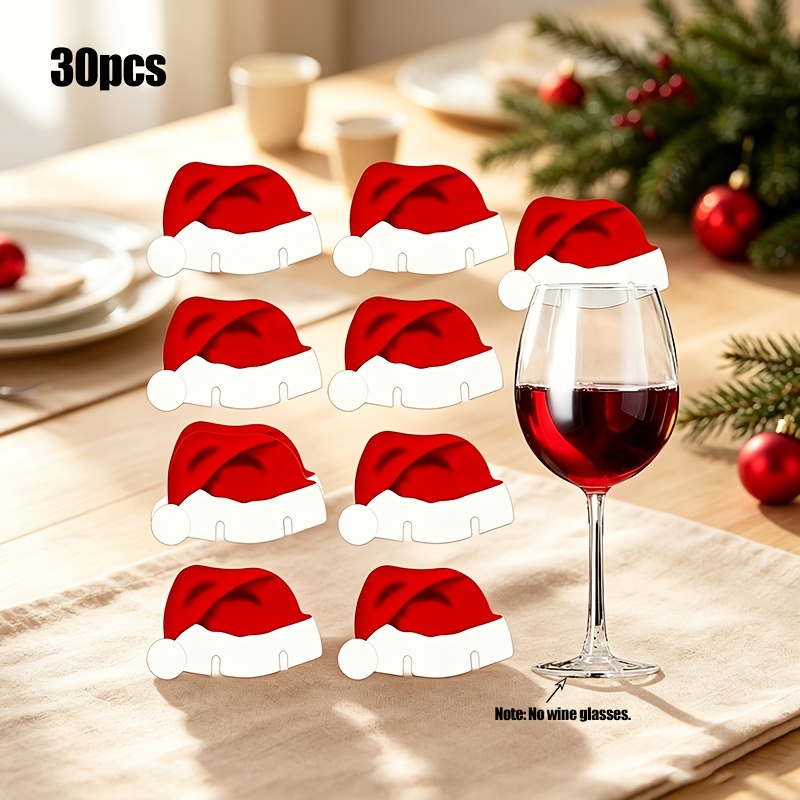 TEMU Decorazioni per bicchieri da vino con cappello di Fei da 30/40 pezzi ed etichette con adatte per cena di Natale, forniture per feste di
