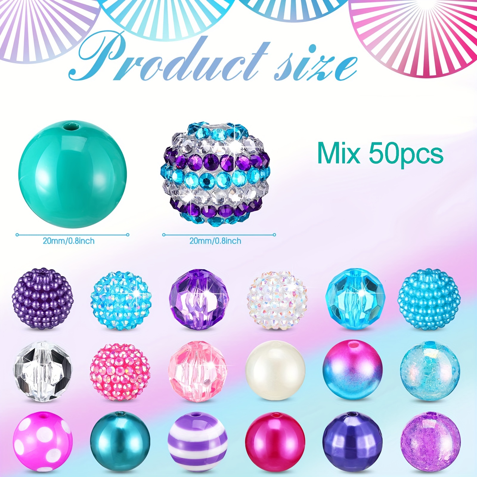 TEMU 50pcs Of 20mm Beads That Sparkle Like Disco Balls, Perfect For Bubblegum Jewelry Making. Plastic Chunky Round Spacer Beads Are Ideal For Crafts,