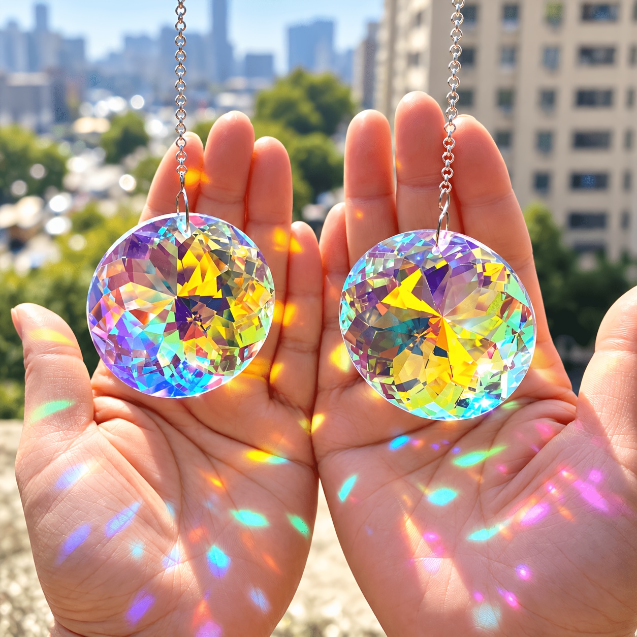 Image of 2pcs Circle Catchers, Hanging Suncatchers With Glass Prism, For Windows, Balcony, Kitchen, Garden Decoration (2pcs Circle)