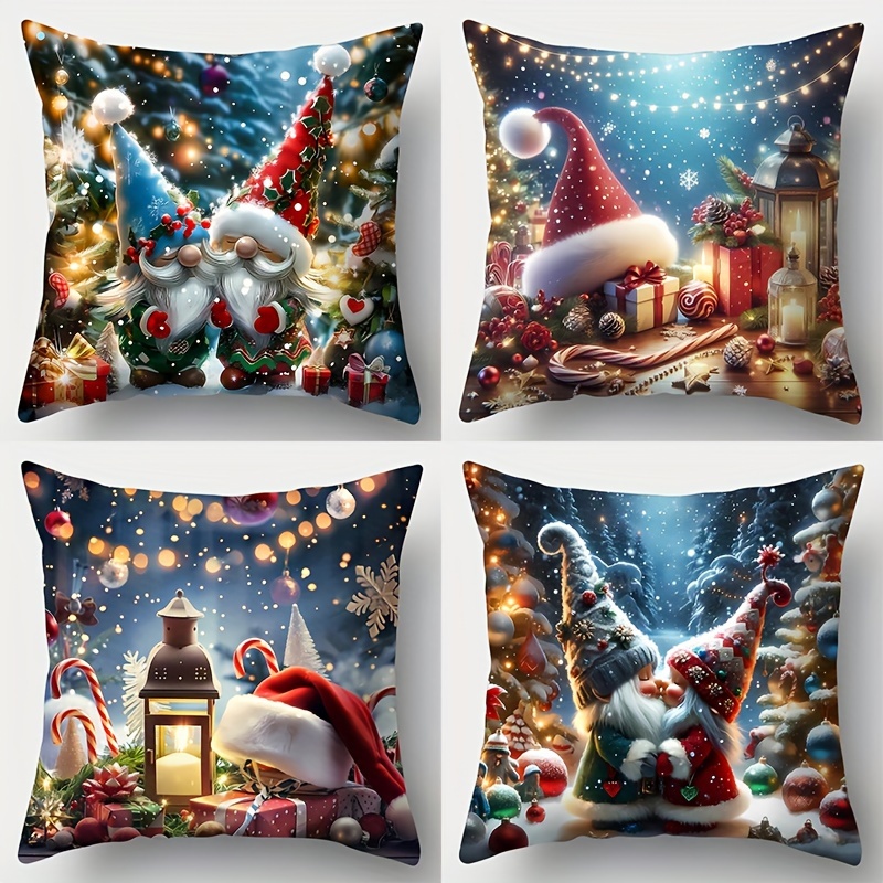 

4-piece Set Festive Christmas Throw Pillow Covers - Single-side Print, Zip Closure, Polyester, Hand Wash Only - Perfect For Sofa & Living Room Decor (inserts Not Included)