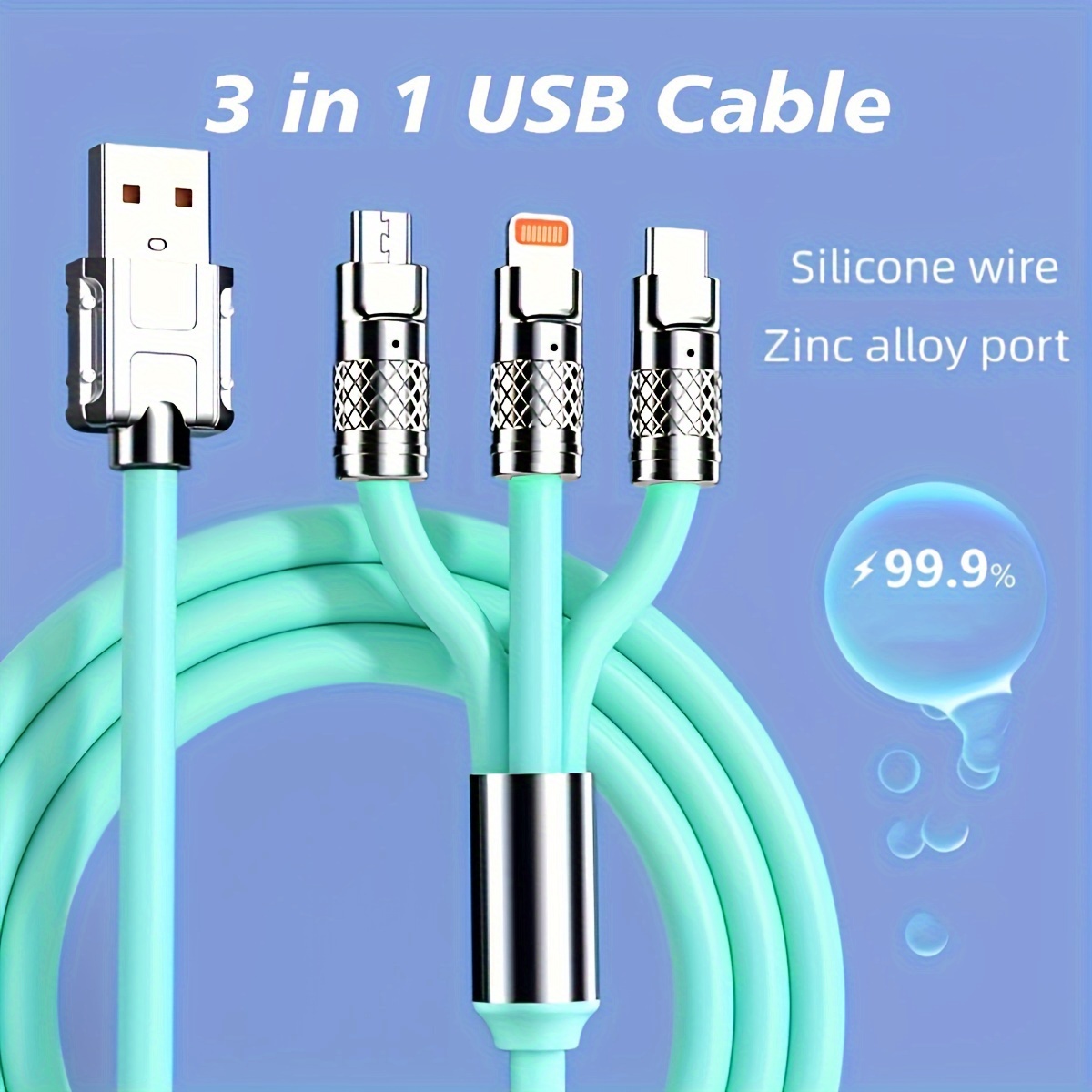 1pc OIITH 3-in-1 Fast Charging USB Cable, Silicone Round Male to Male Connector, 20-30W Power Delivery, Compatible with for iphone & Android Phones, No Battery, USB Powered, ?36V Operating Voltage, 20-30W Output Power, USB Cables for Charging, Charging Cable | Modern Cable Design | Durable Cable