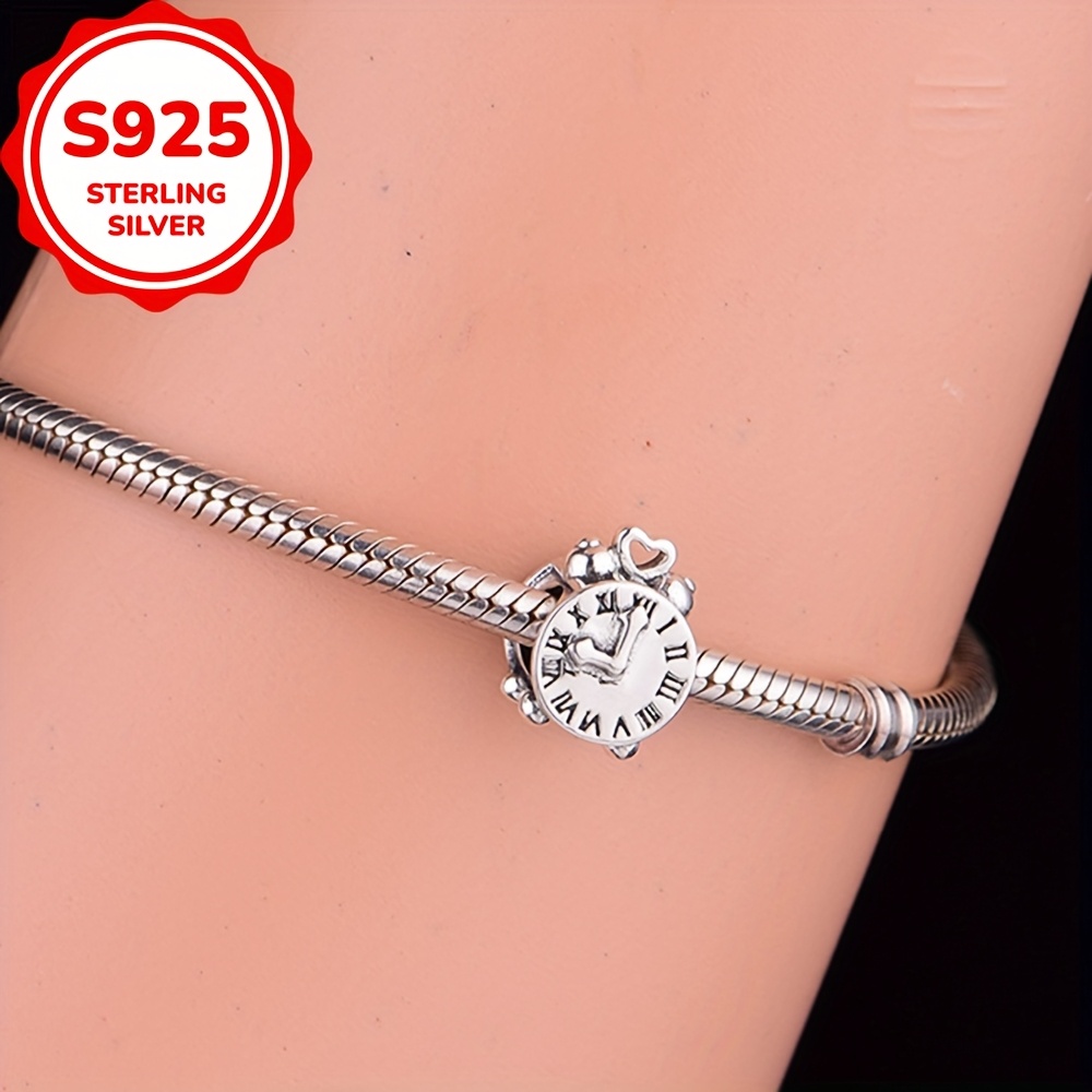 925 Sterling Silver Love Alarm Clock Design Bracelet Charm