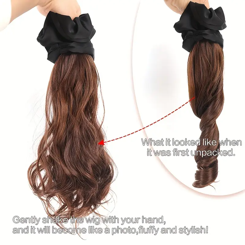 16 inch elegant black wavy claw clip ponytail hair extensions for women high temperature fiber synthetic ponytail with black headband weddings formal event details 3