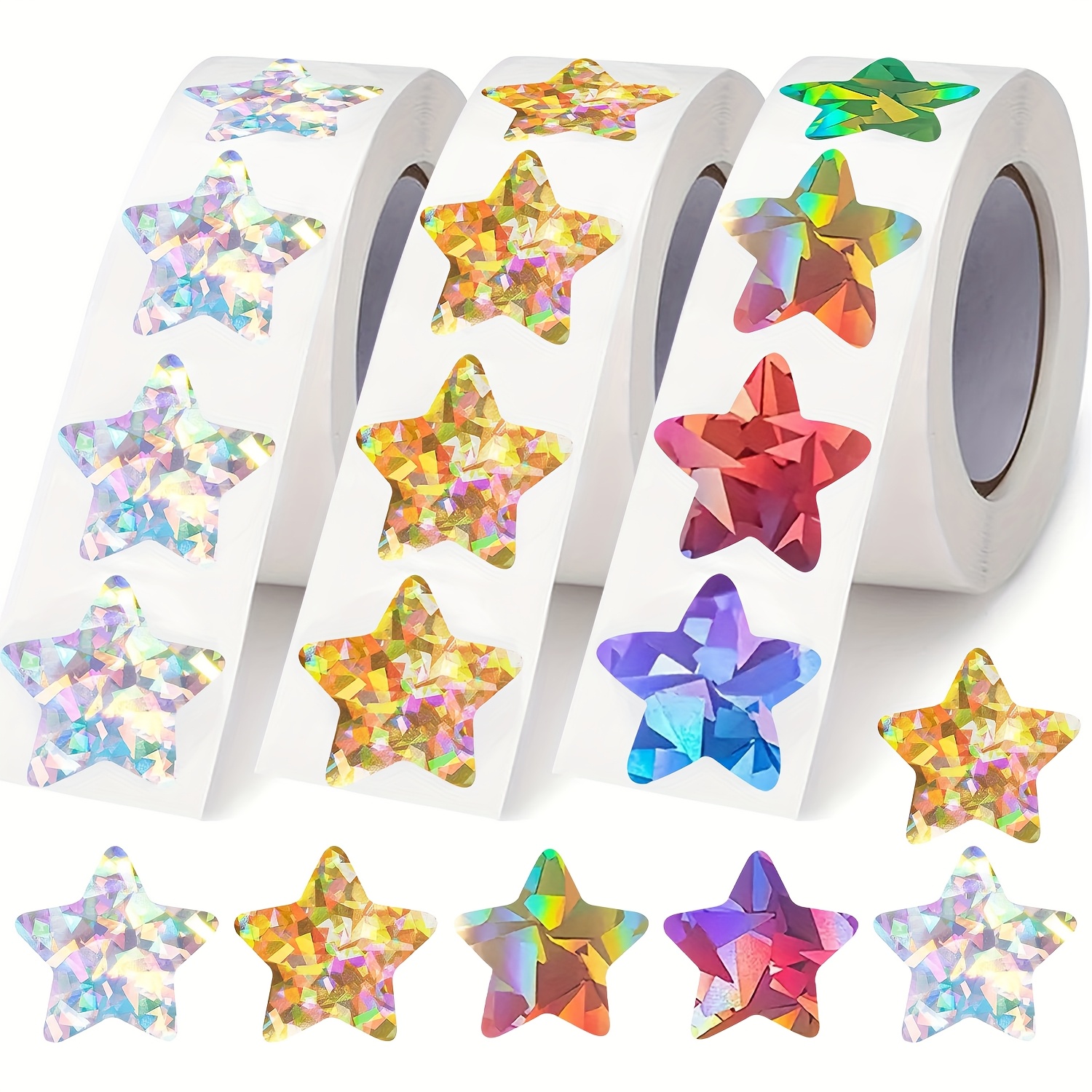 item picture 500 holographic laser rounded   roll stickers 1 inch   styles   colorful golden silvery teacher reward stationery office phone case water cup gift packaging and other decorations pvc self   stickers