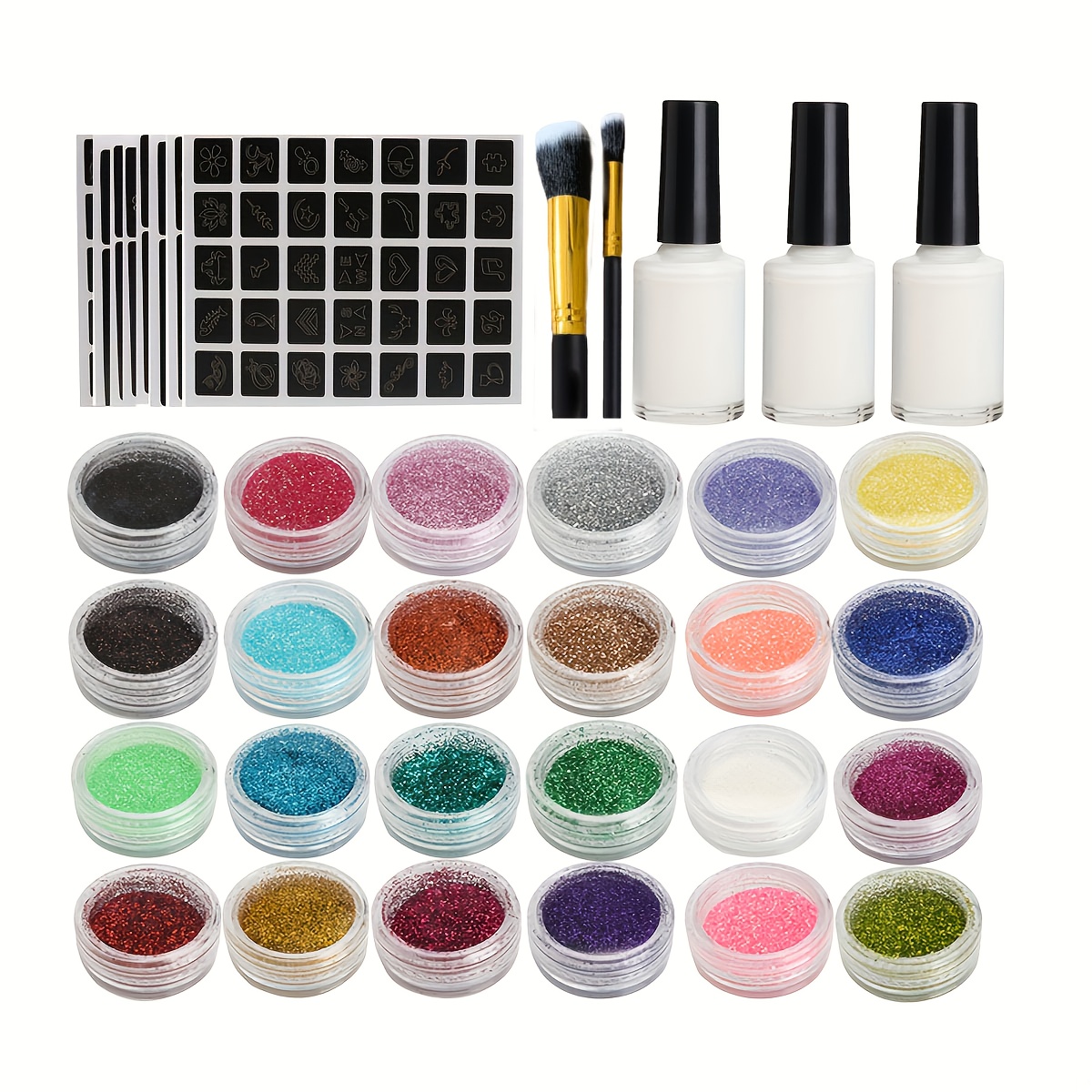 glitter tattoo kit 114 designs nail art semi permanent summer party makeup reusable spray gun temporary tattoo stencils
