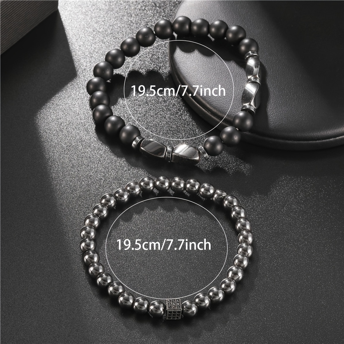 Men's Agate Beaded Bracelet Set with Zirconia Stones