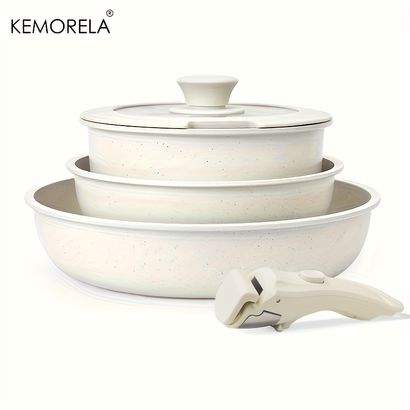 5pcs white nonstick cookware set detachable handles Temu Philippines