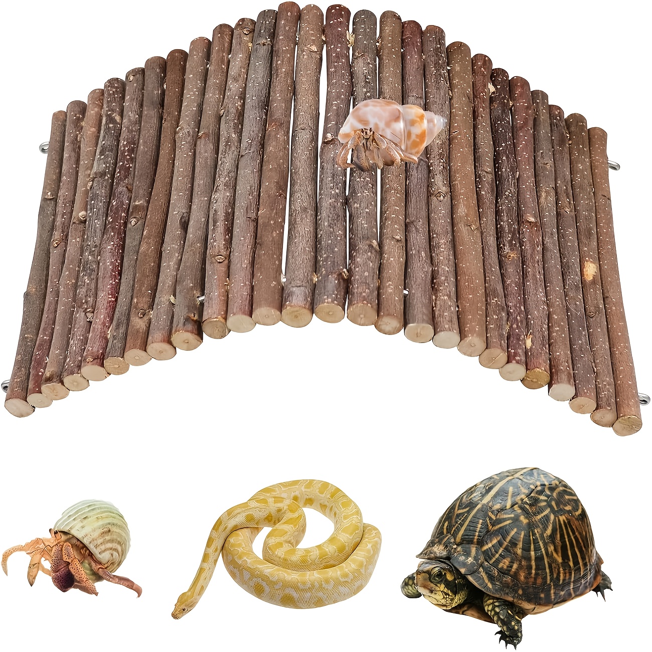Image of 1pc Wooden Reptile Habitat Tree, Snail Cage, Wooden Curved Tank Decoration, For Lizard, Turtle, , Hamster Hammock Toys, Soft Climbing Ladder, Wooden Arch Bridge Cave Shelter, Fence Tunnel