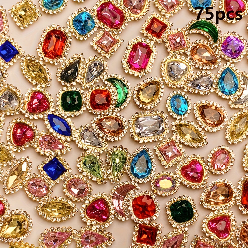 TEMU 75 couleurs de strass à griffes de perçage cousus à pour vêtements, chaussures, chapeaux, sacs, matériel de bricolage, bijoux, couleur aléatoire