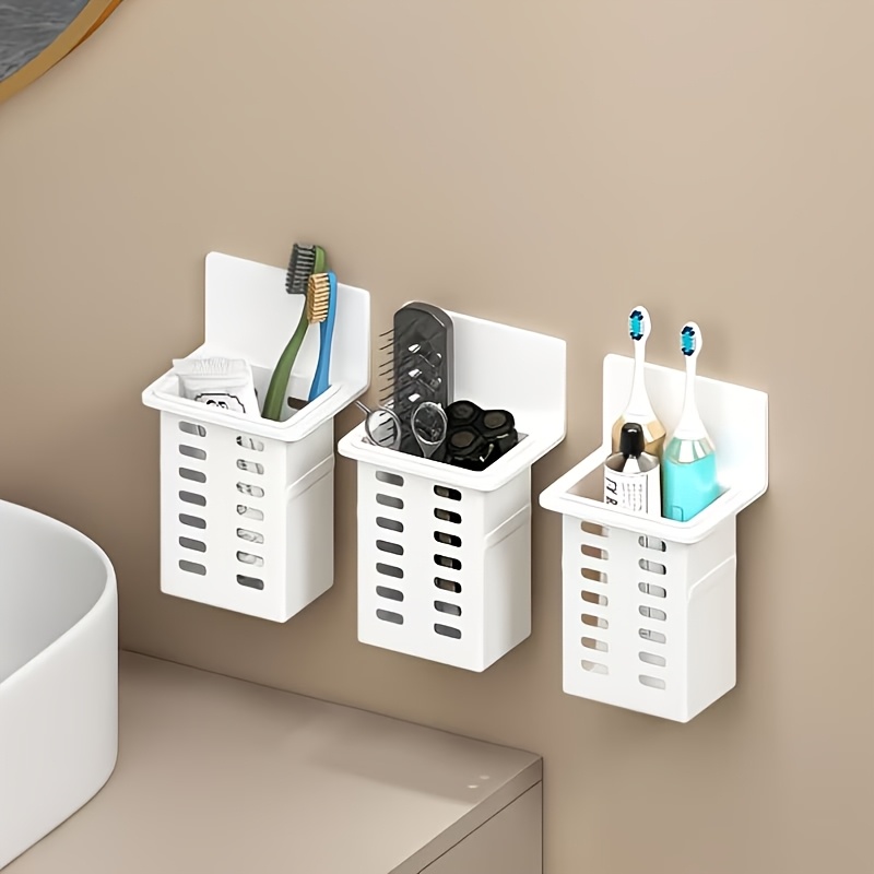 TEMU Ensemble de 3 pièces, disponible /blanc, étagère de salle de bain, porte-brosse à dents, support de rangement pour rasoir, étagère de rangement