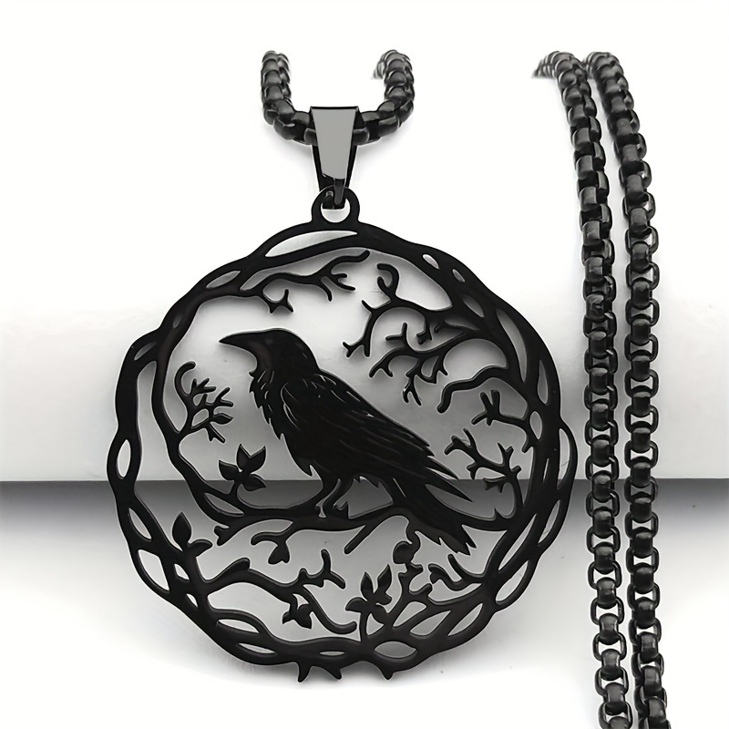 TEMU Gothic Black Life Tree Pendant Necklace For Women, Stainless Steel Hip-hop Animal Plant Jewelry, 18k Golden Plated, Fashion Accessory For Daily Wear And Halloween, .kpop Style Jewelry.