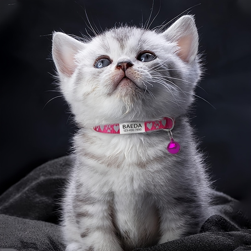 TEMU [custom] Heart Palm Print Pattern Reflective Pet Collar, Anti-suffocation Safety Buckle And Custom Engraved Cat Tag, Personalized Dog Tag With