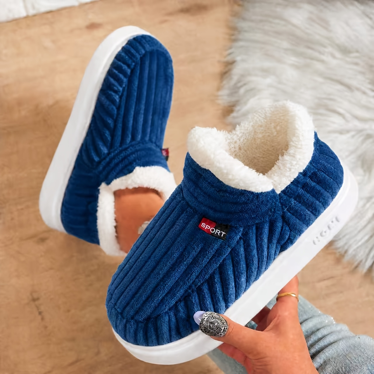 item picture thermal winter boots with thick sole upper soft sole suitable for indoor outdoor use warm hairy slippers for home tpr sole for cozy short booties women shoes