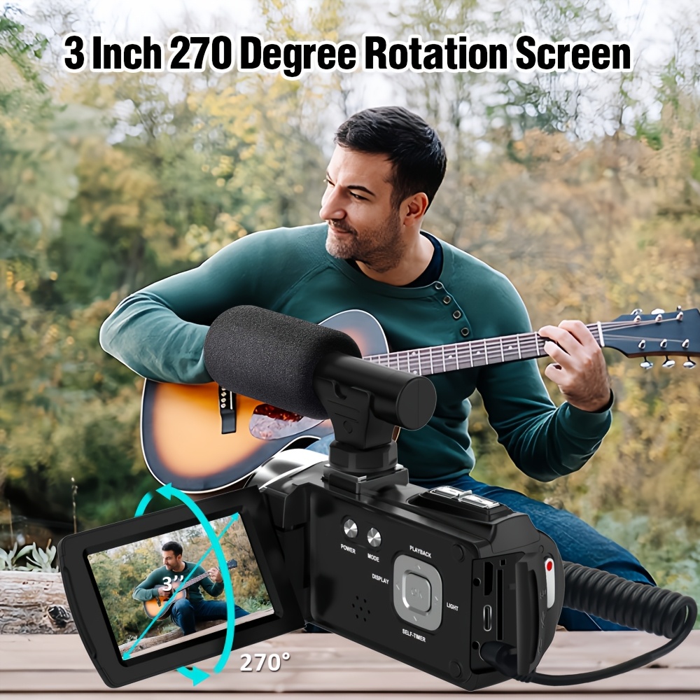 videocamera 4k 48mp per vlogging con zoom digitale 18x, webcam con   da 3.0 pollici rotazione a 270  , microfono esterno, regalo per san valentino,  , festa del papà, compleanno Dettagli dell'articolo 3