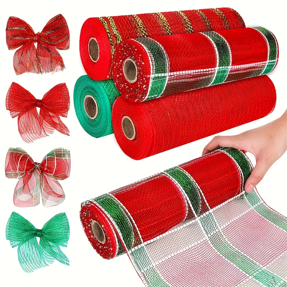 

4-pack Assorted Red & Green Christmas Mesh Ribbons, Metal Foil Polyethylene Netting, Diy Wreath Craft Supplies, Gift Wrapping, Party Decor, Floral Ribbon, Sewing & Knitting Embellishments