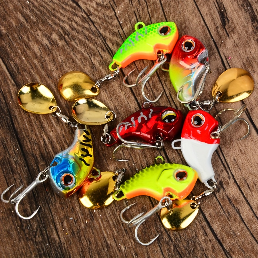TEMU 6pcs Vib Tail Spinning Balance Metal Jig Lure - Sinking Spinner Spoon With Vibrant Mixed Colors For , Perch, Walleye & Freshwater/ Fishing,