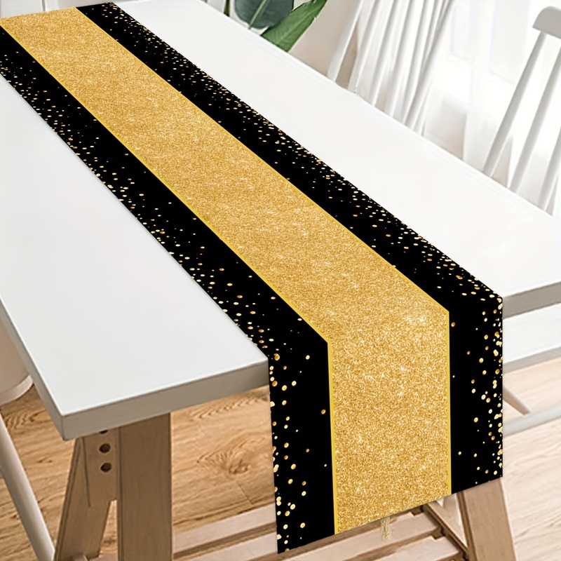 

Elegant Black & Golden Striped Table Runner - Polyester, Christmas, Birthdays, Weddings & New Year'