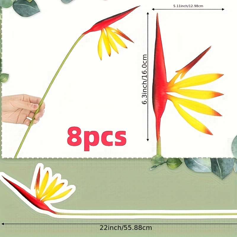 8pcs Hawaiian Style Artificial Bird Of Paradise Flowers, Lifelike And Realistic Blooming. Enhance Romantic Wedding, Anniversary Scenes With Sweet Atmosphere; Thoughtful Gift For Thanksgiving