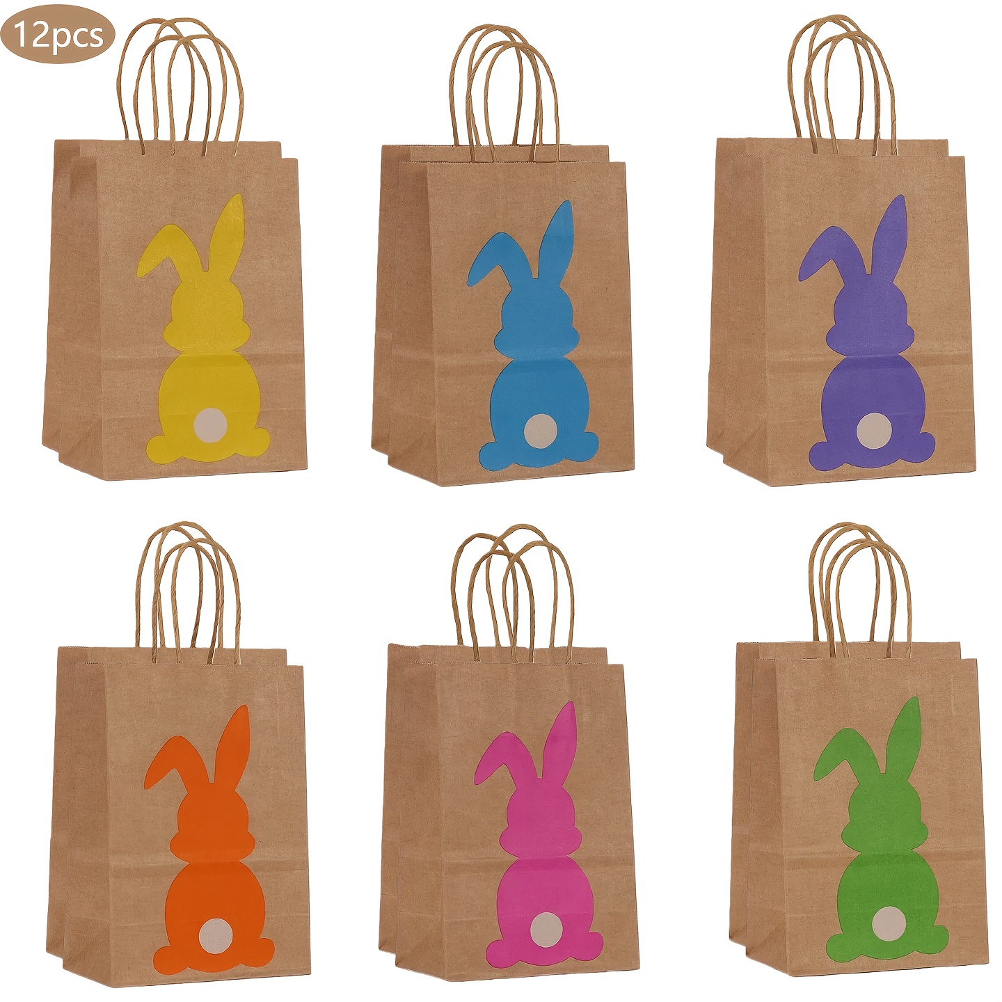 E-shop Geschenk für Sie/Ihn 6/12/24 Stück Kraftpapier Ostergeschenktüten, Retro Geschenktüten, Osterdekorationen, Niedliches buntes Hasen-Design, 6