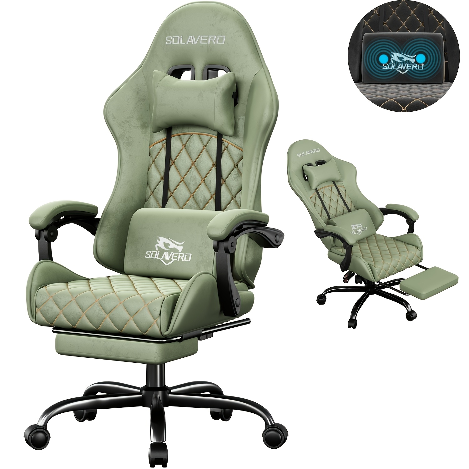 Image of Gaming Chair With Armrests, Velvet Desk Chair, Ergonomic Computer Chair For Adults, Massage Game Chair With Headrest For Office & Gaming