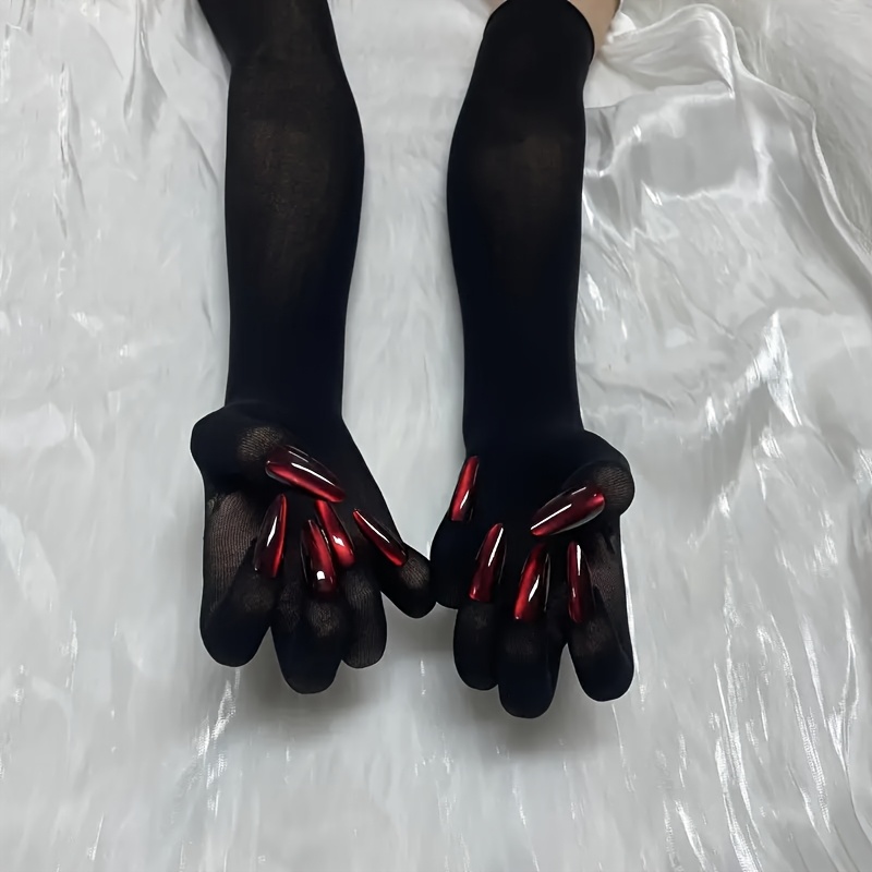 Image of Men's And Women'-thin Breathable Gloves - Long, Stretchy Socks With Nail Service, In Red And Black, Role-playing Additions, Player Role-playing Gloves | Player Gloves | Elastic Material