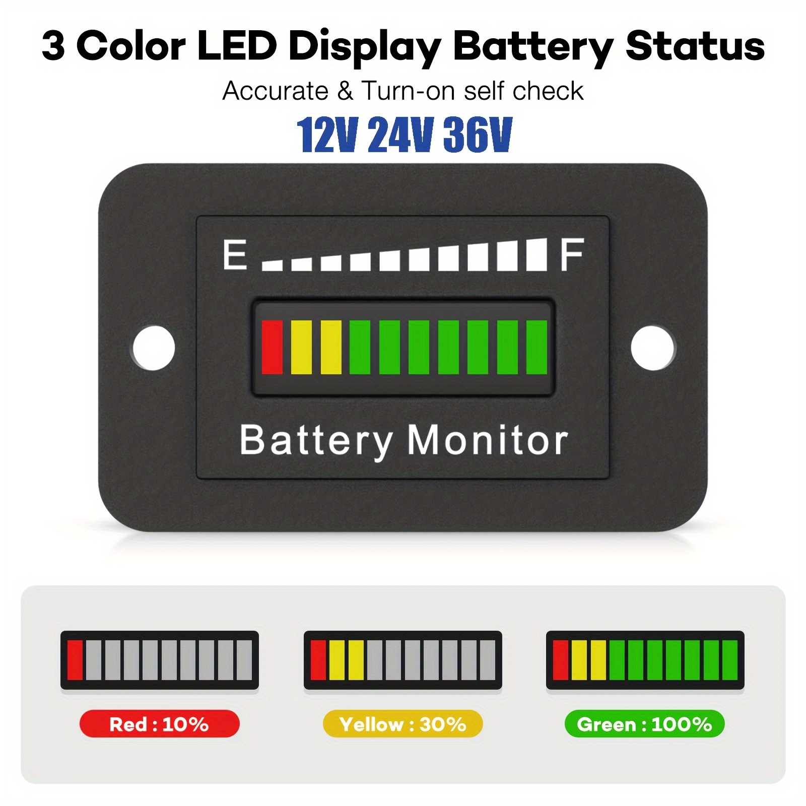 

Obdresource Led Battery Meter, 12v 24v 36v Lithium Acid Monitor Gauge, Abs Resin, For Golf Cart, Rv, Boat, Car, No Battery Included