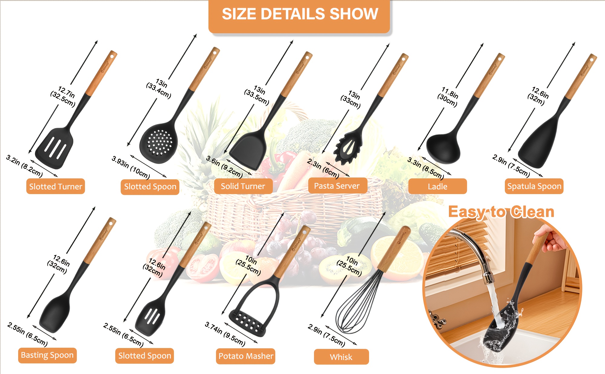 10pcs silicone cooking utensils set nonstick kitchen utensils set with wooden handle heat resistant spatula set for cooking heat resistant silicone kitchen gadgets tools with spoons spatula set turners Product details 5