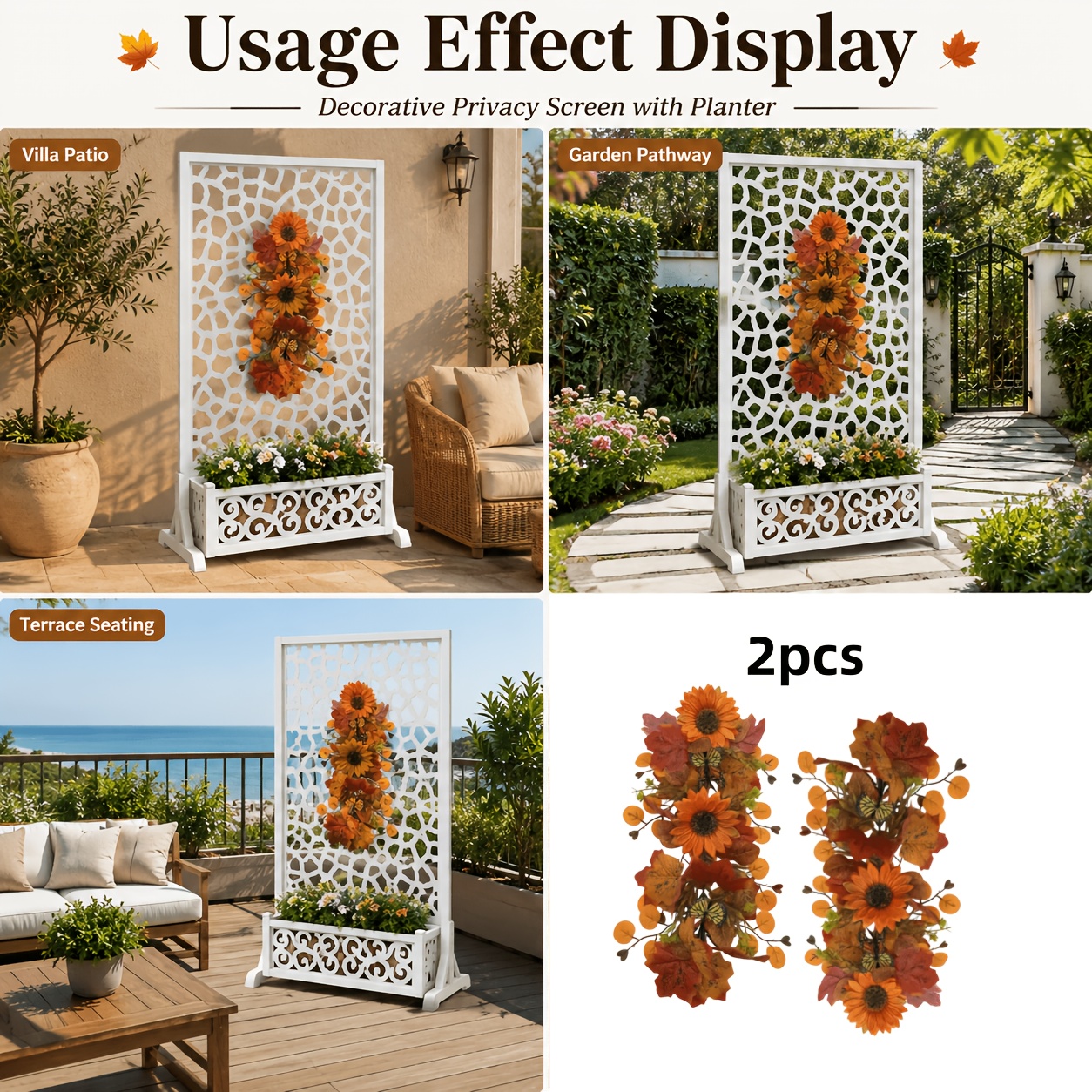 TEMU 2pcs Autumn Sunflower Artificial Hanging Bouquet, Autumn Color Flowers / Porch Hanging Floral Arrangement, Hanging Decoration, Artificial Flower