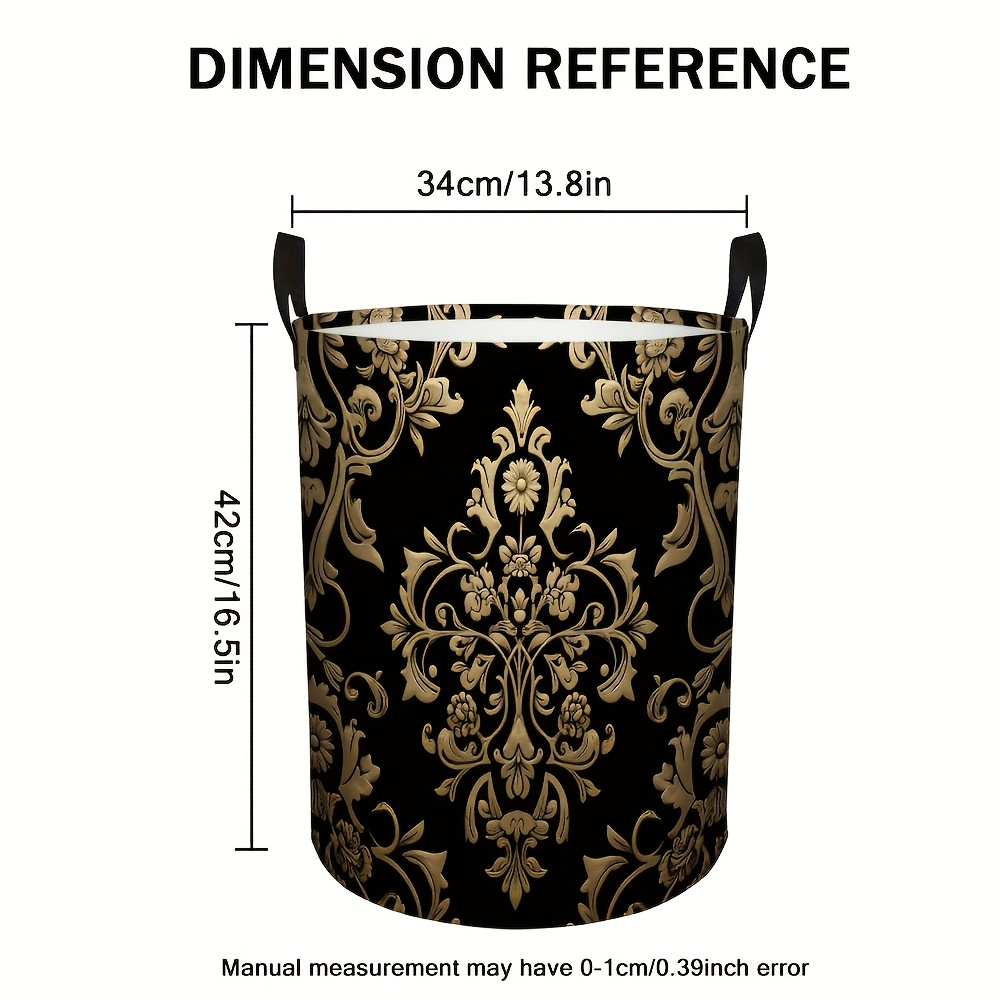 TEMU A Baroque-style Household Laundry Storage Basket - Round Basket With Handles - Spacious Foldable Design, Storage Bin, Large-capacity Storage