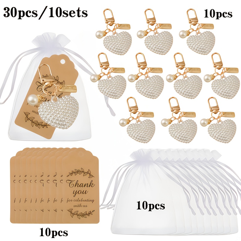E-shop 30 Stück/10 Sets, Neues Großes Herz Schlüsselanhänger Set, Inklusive 10 Schlüsselanhänger/10 Karten/10 Netzbeutel. für Partygeschenke,