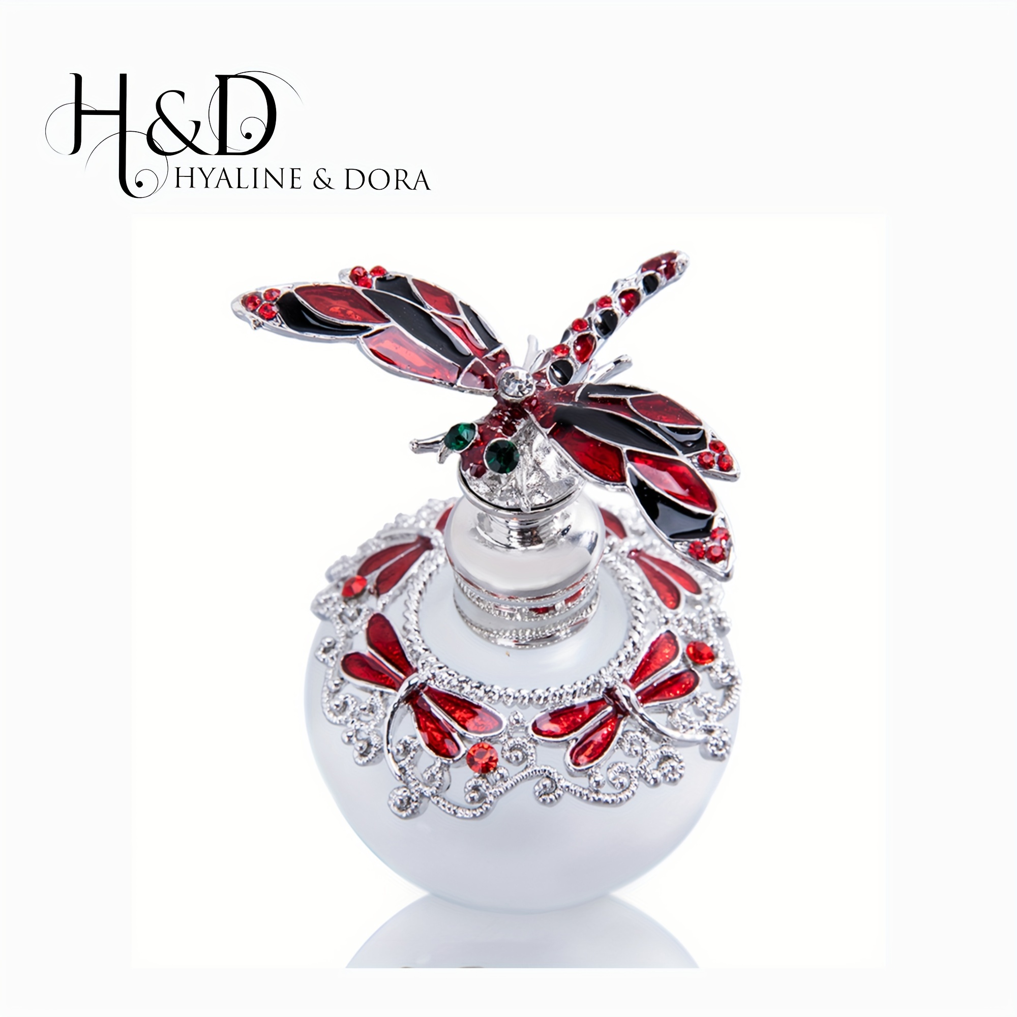 

H&d Hyaline& Red Dragonfly Decorated Glass Perfume Bottle, 40ml Jeweled Enamel Perfume Bottle, Refillable Fancy Crystal Perfume Bottle, The Perfect Gift For People