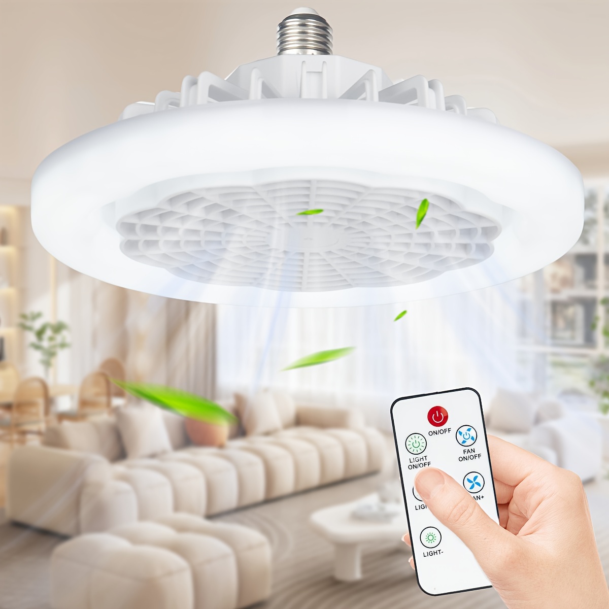 

1pc Led Smart Fan Light, Ceiling Fan With Light, Remote Control Enclosed Low Profile Ceiling Fan With Light 3 Speed Led Dimming 3 Colors 8 Invisible Bladeless Flush Mount Fan Light Bedroom, Offices