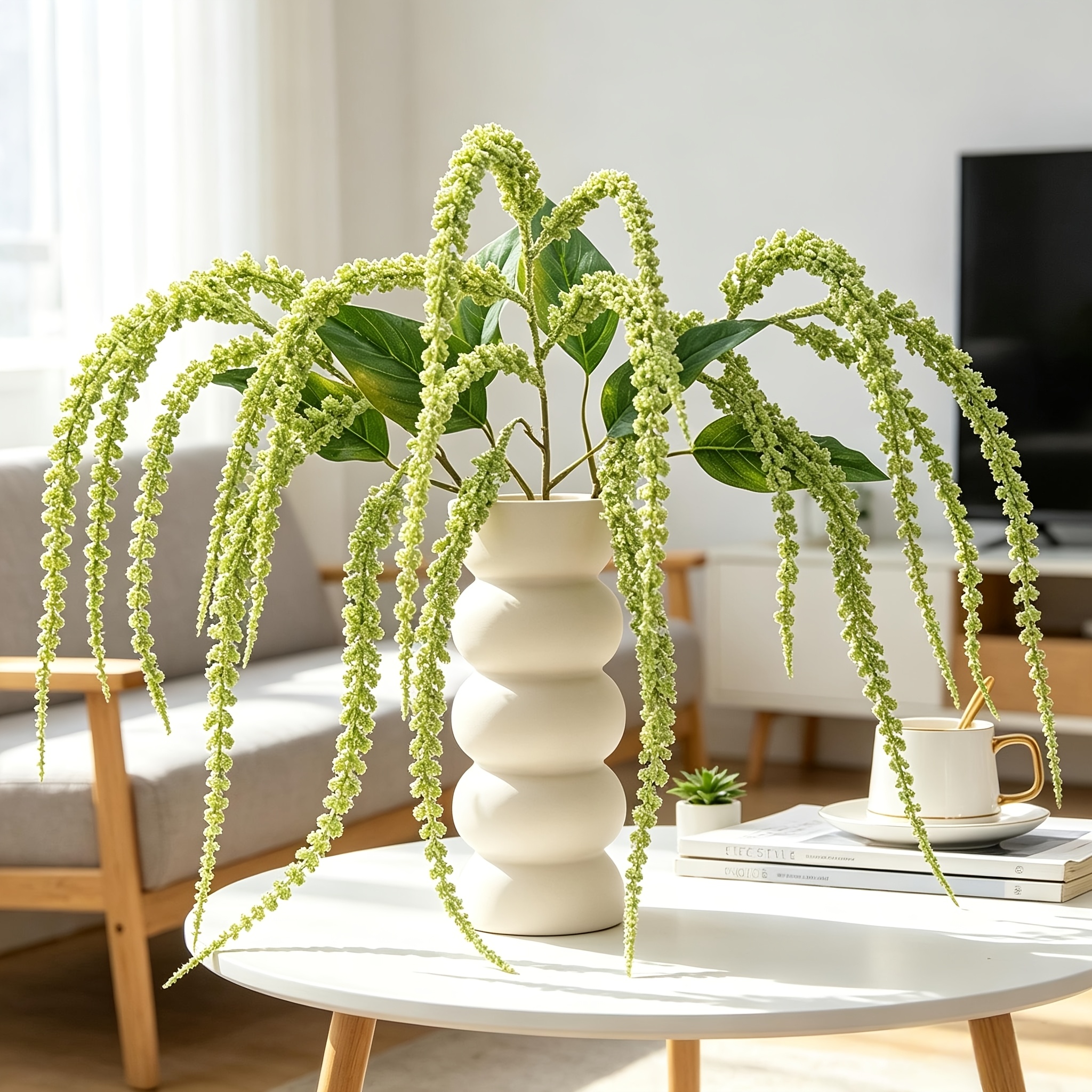 TEMU 3pcs, Faux Cascading Amaranthus Tears Artificial Flower Stems, Realistic Fake Hanging Floral For Living Room Tv Stand Vase Decor, Party Wedding