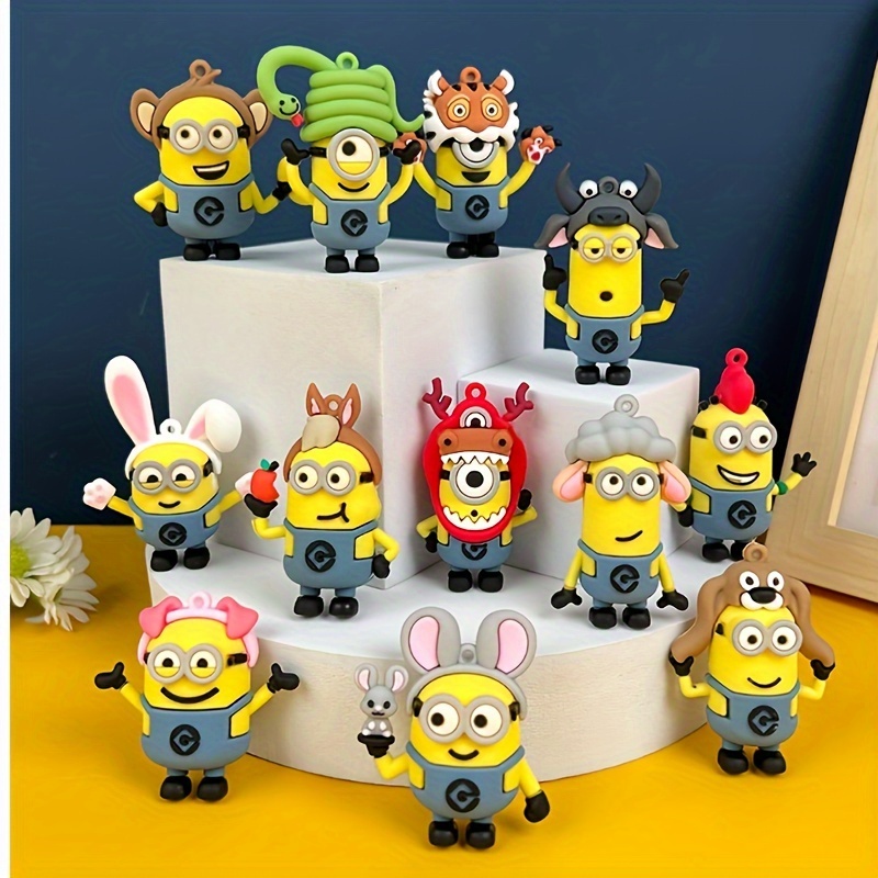 

12pcs Minions Pvc Figurines, Creative Keychain Charms, Cute Car Decor, No Electricity Needed, Ideal For Christmas, Halloween, Birthday Gifts