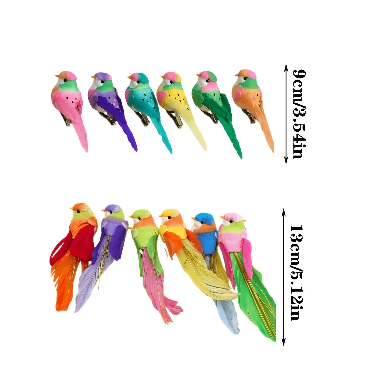 TEMU 12pcs Set Of Colorful Artificial Feather Birds, Decorative Hanging Ornaments, Ideal For Home Decor, Decorating
