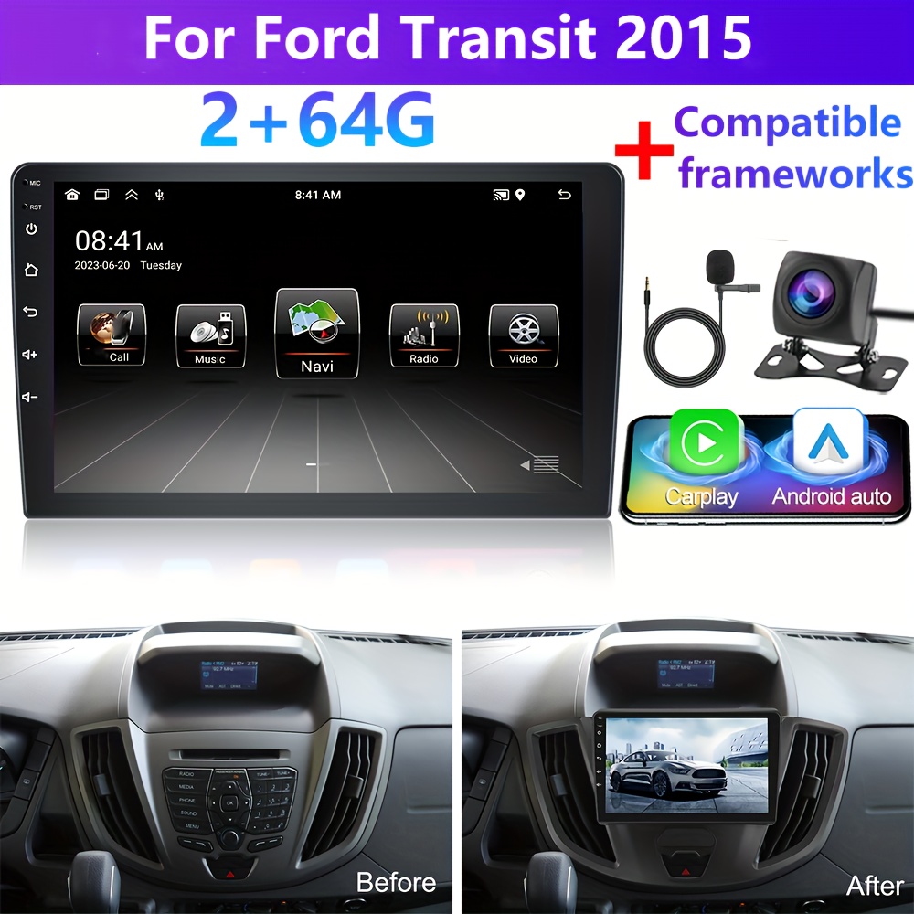 Image of [2g+64g]podofo 13 Car Stereo For Ford Transit 2015 (frame Included) Double Din Auto, 9 Inch Touchscreen Car Din With Gps Navigation Wireless Fm Hifi Wifi Usb + Ahd Backup Camera + Mic, Podofo