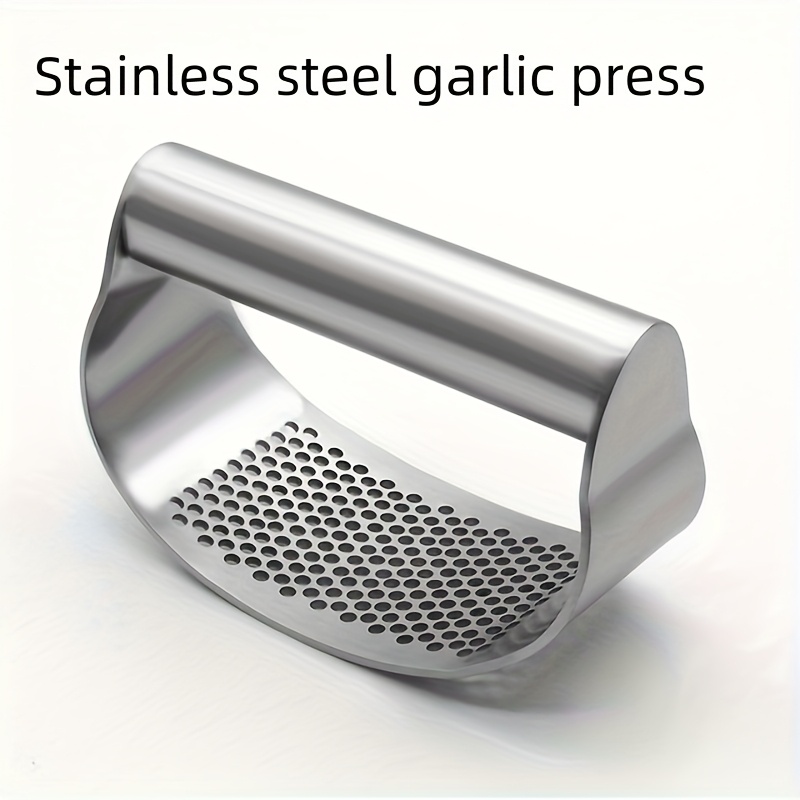 Stainless Steel Garlic Press with Arc-Shaped Design for Easy Mashing